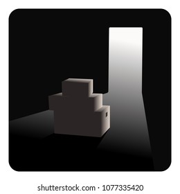 Vector Illustration. Moving boxes and the door into a new home.