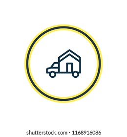 Vector illustration of moving icon line. Beautiful construction element also can be used as house on truck icon element.