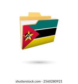 Vector illustration of Mozambique flag isolated in file folder on white background.