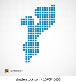 Vector illustration of Mozambique map dotted basic shape icons and flag