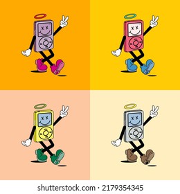 vector illustration of mp3 musical instrument cartoon character with 4 different colors, perfect for symbols, logos, posters and advertisements