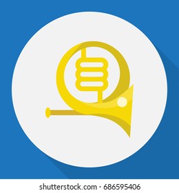 Vector Illustration Of Mp3 Symbol On French Horn Flat Icon. Premium Quality Isolated Trombone Element In Trendy Flat Style.