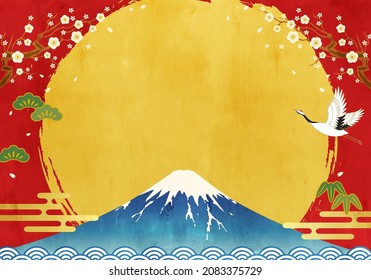 Vector illustration of Mt. Fuji, crane and first sunrise

translation: Fuji (Fuji is the name of a mountain in Japan.) 