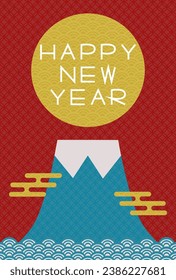 Ilustración vectorial del monte Fuji y el primer amanecer del año. Tarjeta de Año Nuevo con diseño de estilo japonés. Antecedentes tradicionales japoneses.