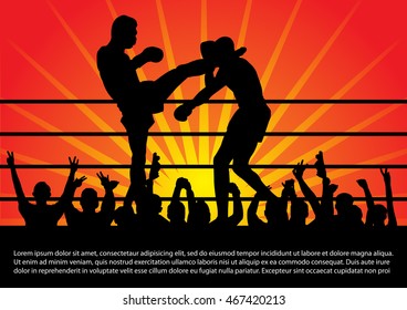 Vector Illustration of Muay Thai (Thai Boxing) Banner, Martial arts of Thailand background
