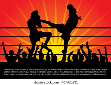 Vector Illustration of Muay Thai (Thai Boxing) Banner, Martial arts of Thailand background