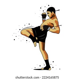 vector illustration of muay thai fighter kicking
