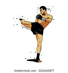 vector illustration of muay thai fighter kicking