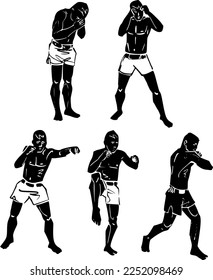 ilustración vectorial del luchador Muay Thai.