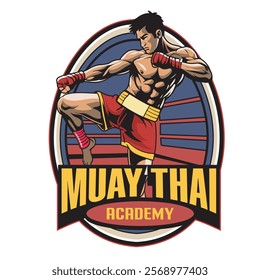 Vector Illustration of Muay Thai Fighter with Detailed Vector Illustration Available for Logo Badge