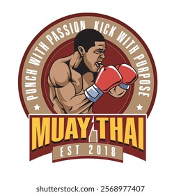 Vector Illustration of Muay Thai Fighter with Detailed Vector Illustration Available for Logo Badge