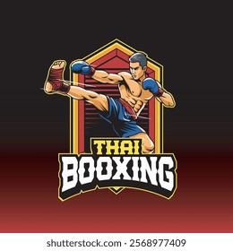 Vector Illustration of Muay Thai Fighter with Detailed Vector Illustration Available for Logo Badge