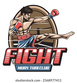 Vector Illustration of Muay Thai Fighter with Detailed Vector Illustration Available for Logo Badge