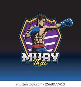 Vector Illustration of Muay Thai Fighter with Detailed Vector Illustration Available for Logo Badge