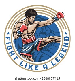 Vector Illustration of Muay Thai Fighter with Detailed Vector Illustration Available for Logo Badge