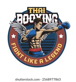 Vector Illustration of Muay Thai Fighter with Wings in Detailed Vector Illustration Available for Logo Badge