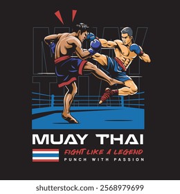 Vector Illustration of Muay Thai Fighter with Detailed Vector Illustration Available for Tshirt Design