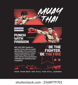 Vector Illustration of Muay Thai Fighter with Detailed Vector Illustration Available for Tshirt Design