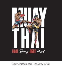 Vector Illustration of Muay Thai Fighter with Detailed Vector Illustration Available for Tshirt Design