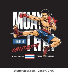 Vector Illustration of Muay Thai Fighter with Detailed Vector Illustration Available for Tshirt Design