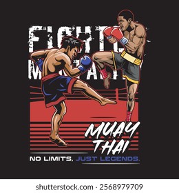 Vector Illustration of Muay Thai Fighter with Detailed Vector Illustration Available for Tshirt Design