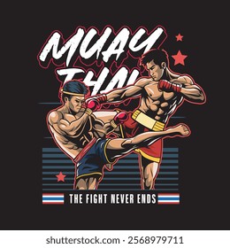 Vector Illustration of Muay Thai Fighter with Detailed Vector Illustration Available for Tshirt Design