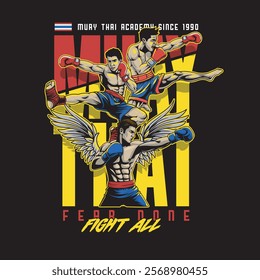 Vector Illustration of Muay Thai Fighter with Wings in Detailed Vector Illustration Available for Tshirt Design