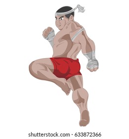 Vector illustration of muay thai fighter on white background