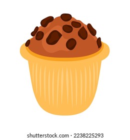 Ilustración vectorial de un muffin con capa de chocolate. Pastel de chocolate dulce con fondo blanco.