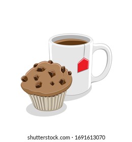 Vector Illustration of Muffin and Coffee Mug Breakfast isolated on a white background