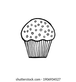 Vector illustration muffin isolated on white background. Sketch art, hand drawn. Vector, flat design.