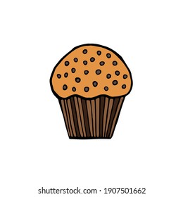 Vector illustration of muffin isolated on white background. Flat design, sketch art, hand drawn. Cartoon style.  
