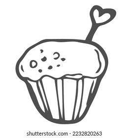 Vector illustration muffin isolated on white background. Sketch art, hand drawn. Vector, flat design.