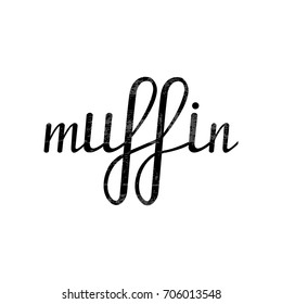 Vector illustration of muffin logotype. Cafe card/banner template. Bakery calligraphy/lettering muffin. stock vector