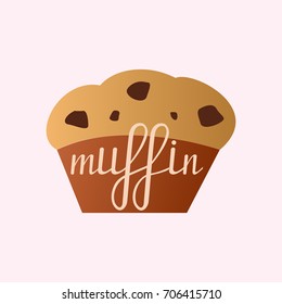 Vector illustration of muffin logotype. Cafe card/banner template. Bakery calligraphy/lettering muffin. stock vector