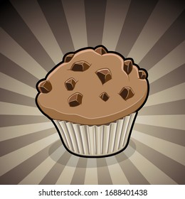 Ilustração vetorial da ilustração de muffin em um plano de fundo listrado marrom