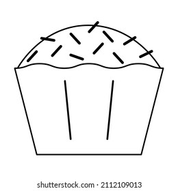 Vector illustration of a muffin on a white background. Delicious muffin for a birthday or holiday party. Flat style. 