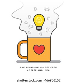 Vector illustration of a mug of coffee steaming with lightbulb.