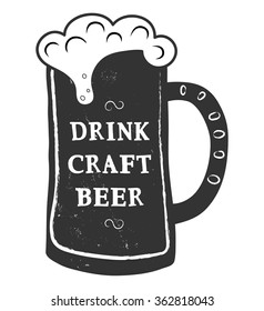 vector illustration of a  mug with drink craft beer text and grunge effect