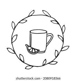 ilustración vectorial de una taza en un marco en un estilo de doodle