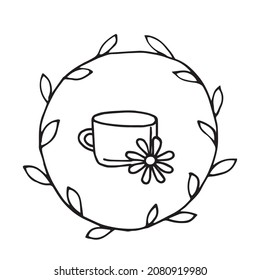 
vector illustration of a mug in a frame in a doodle style