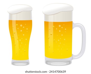 Vector illustration of mug and glass of beer