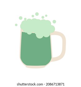 Vector illustration of a mug of green beer - a symbol of St. Patrick's Day. Flat design.Auto