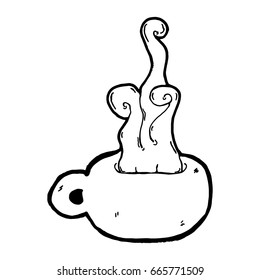 Vector illustration. Mug of hot coffee with steam. Logo.