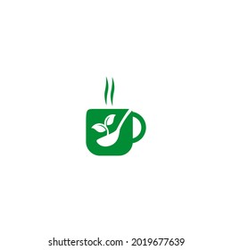 Vector illustration of a mug and tea leaf for a tea drink icon, symbol or logo. suitable for restaurant and cafe logos