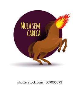 vector illustration mula sem cabeca , horse without a head in the folklore of brazil symbolizes the damn woman