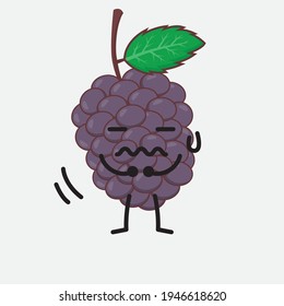 Ilustración vectorial del personaje de la fruta de la mora con cara linda, manos simples y líneas de la pierna en fondo aislado. Estilo de dibujo animado plano.