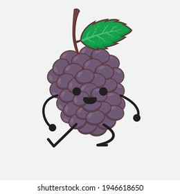Vector Illustration of Mulberry Fruit Character with cute face, simple hands and leg line art on Isolated Background. Flat cartoon doodle style.