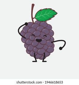 Vector Illustration of Mulberry Fruit Character with cute face, simple hands and leg line art on Isolated Background. Flat cartoon doodle style.
