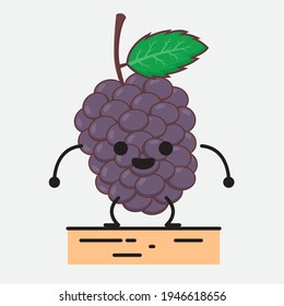 Vector Illustration of Mulberry Fruit Character with cute face, simple hands and leg line art on Isolated Background. Flat cartoon doodle style.
